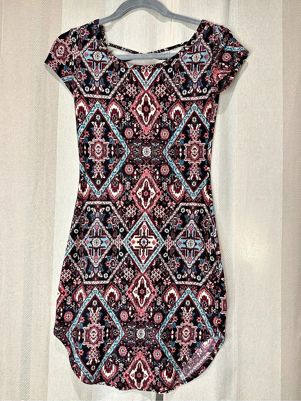 Vintage Geometric Mini Dress in Black & Pink Size XS Like New